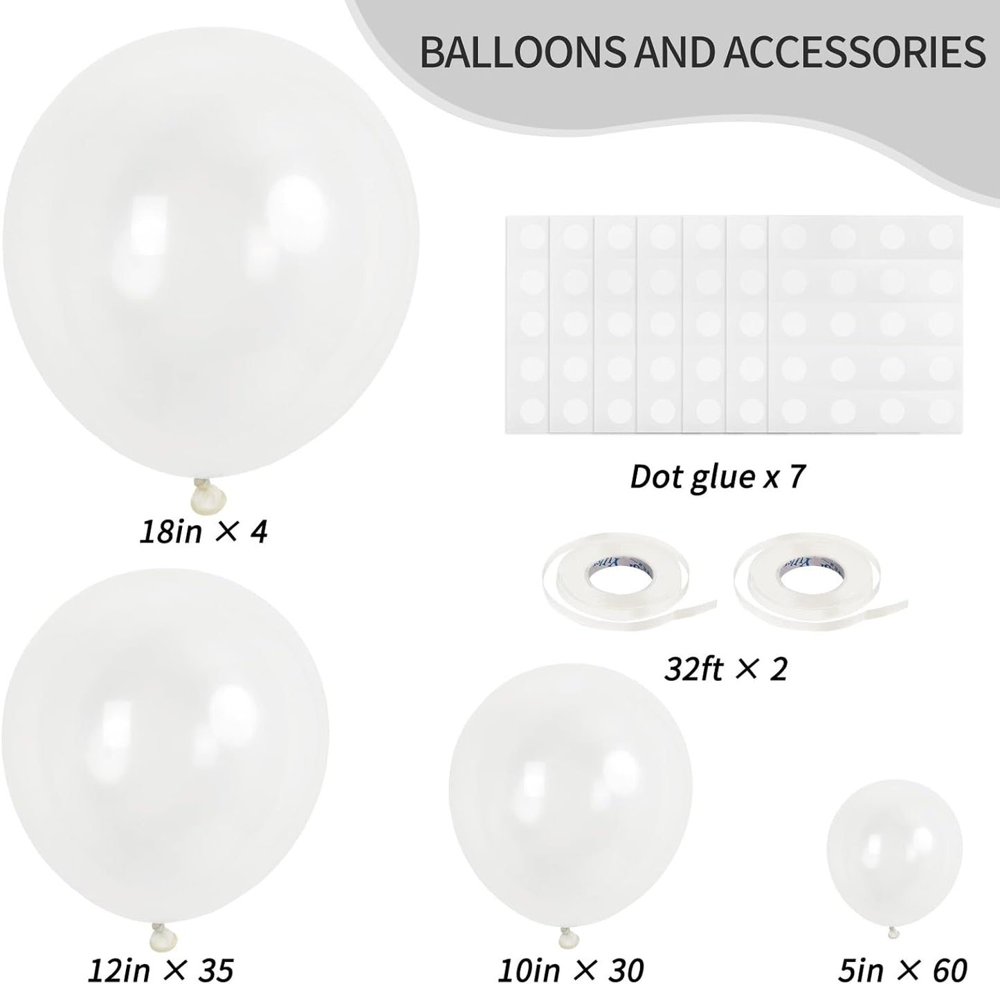RUBFAC Clear Balloons - 129-Piece Set in Various Sizes for Birthday & Wedding Decorations | Transparent