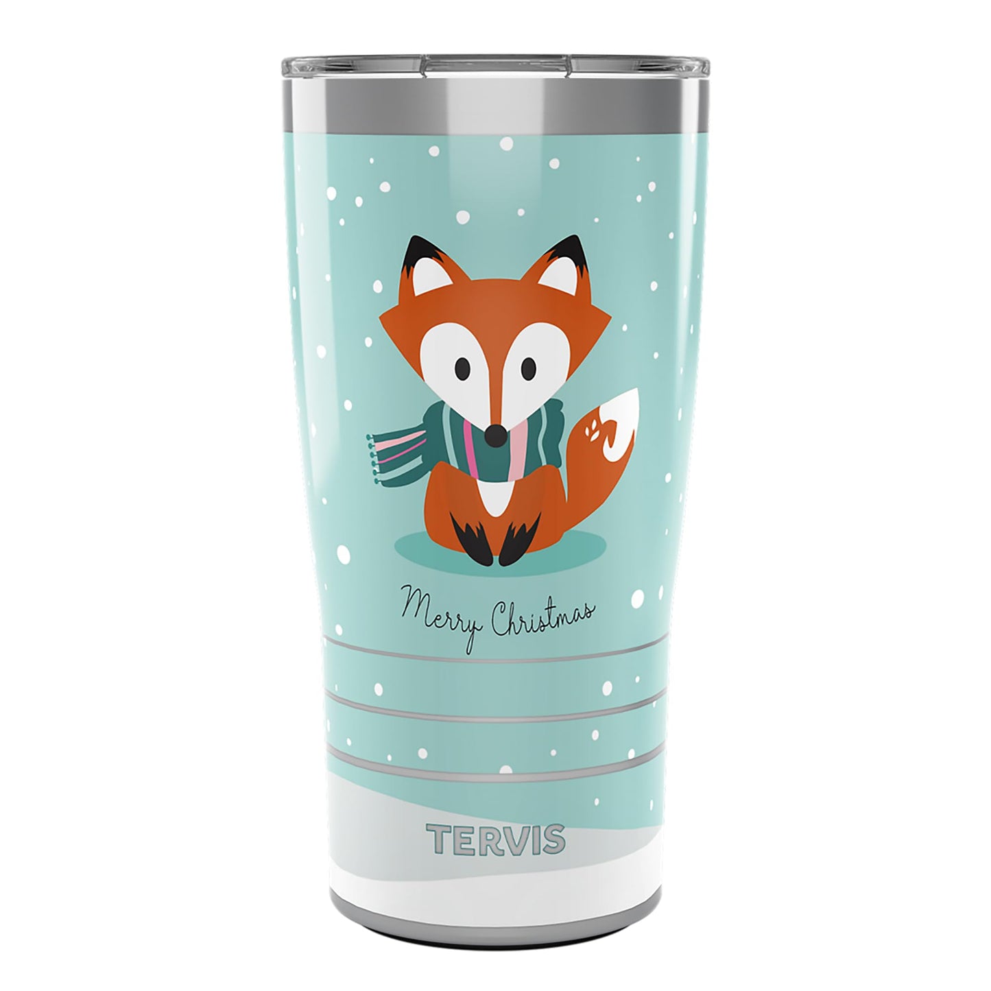 Tervis Traveler Christmas Holiday Fox Triple Walled Insulated Tumbler Travel Cup Keeps Drinks Cold & Hot, 20oz, Stainless Steel