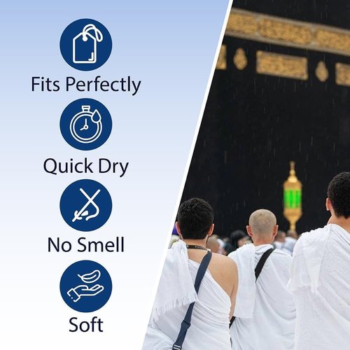 Ihram for Men – 2-Piece Hajj and Umrah Towel Set – 100% Natural Cotton – Soft, Non-Stitched 110x220 cm (43x86 in) – Ahram Ehram (Cotton with Belt)
