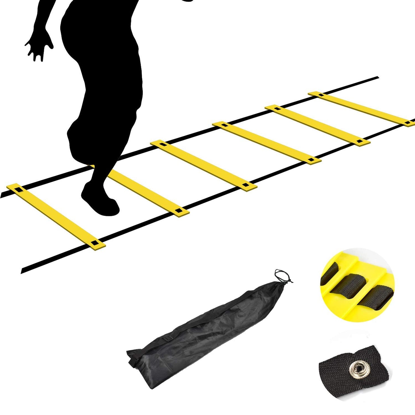 TNZMART Agility Ladder Speed Ladder 6Rung10FT 12Rung20FT Training Equipment for Football Soccer Basketball with Carrying Bag (10FT, Yellow)