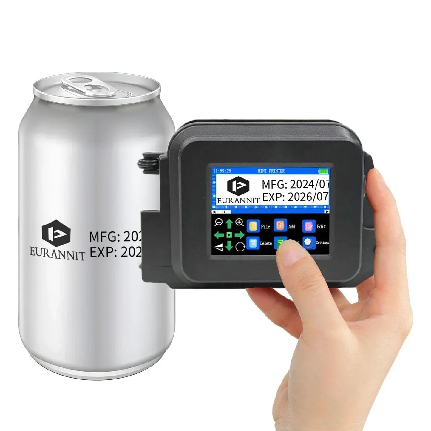 Eurannit XMINI Handheld Inkjet Printer, Portable Mini Inkjet Coding Machine 0.5 inch Nozzle with ER520 Fast Drying Ink Cartridge, for Text Date Barcode Batch Number Image Logo on Any Surface