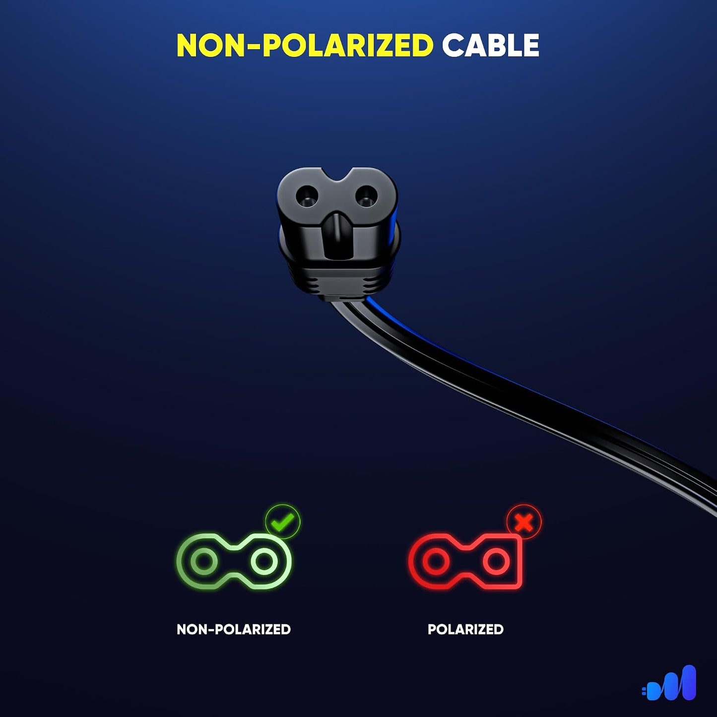 Maximm 2-Prong 12ft, 360 TV Power Cord Rotating Flat Plug, UL Certified, Non-Polarized, Compatible with Samsung, LG