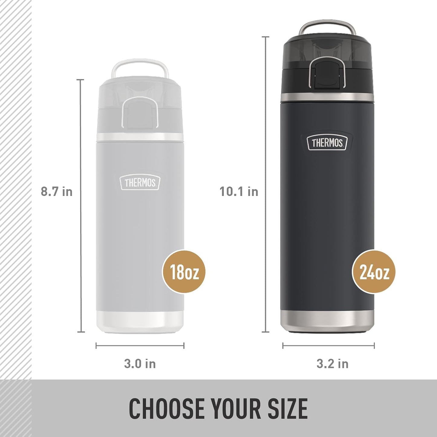 THERMOS ICON SERIES Stainless Steel Water Bottle - 24 Ounce, Granite | Vacuum Insulated with Spout Lid
