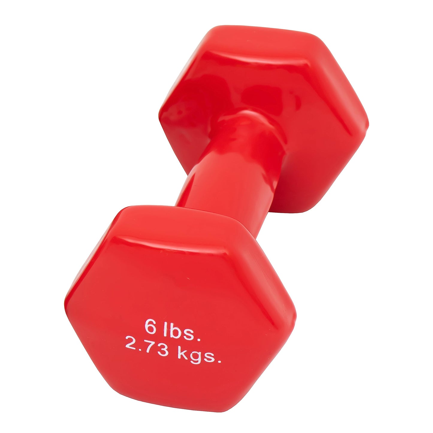 CanDo Vinyl Coated Dumbbell Red 6 lb Single 1pc Handheld Weight for Muscle Training and Workouts, Color Coded Anti-Roll Home Gym Equipment, Beginner and Pro…