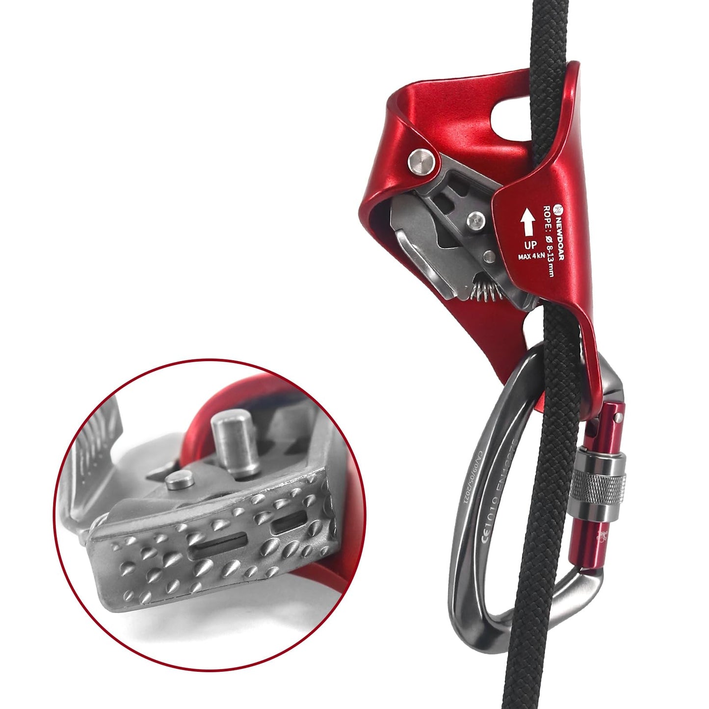 NewDoar Rock Climbing Chest Ascender Abdominal for Vertical Climbing - CE Certified Rope Clamp for 813MM Rope (Red)