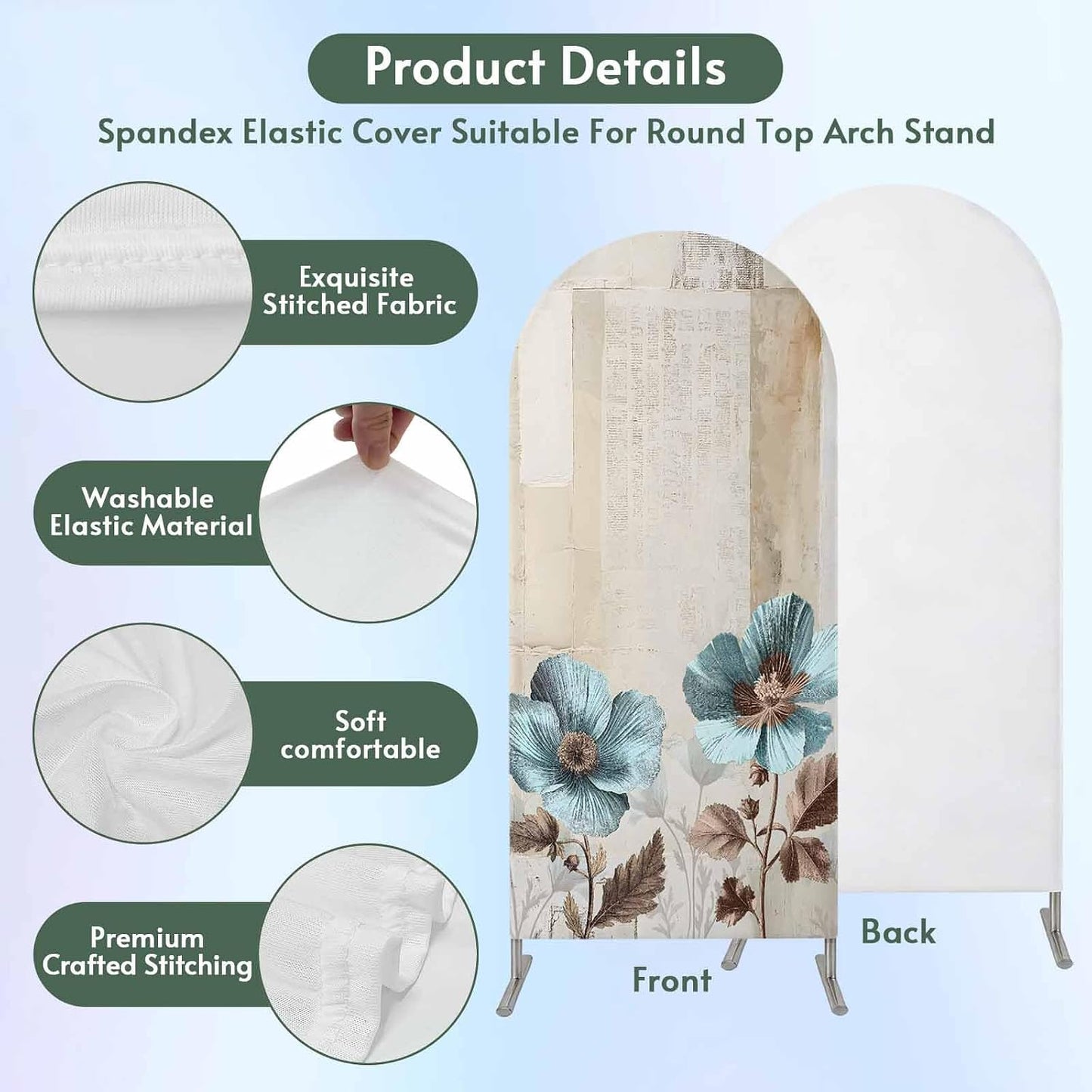 Duskova Living 4 Teal Broccoli Arch Backdrop Cover FT, Rustic Farmhouse Flower Leaf Retro Brown Wedding Arch Cover