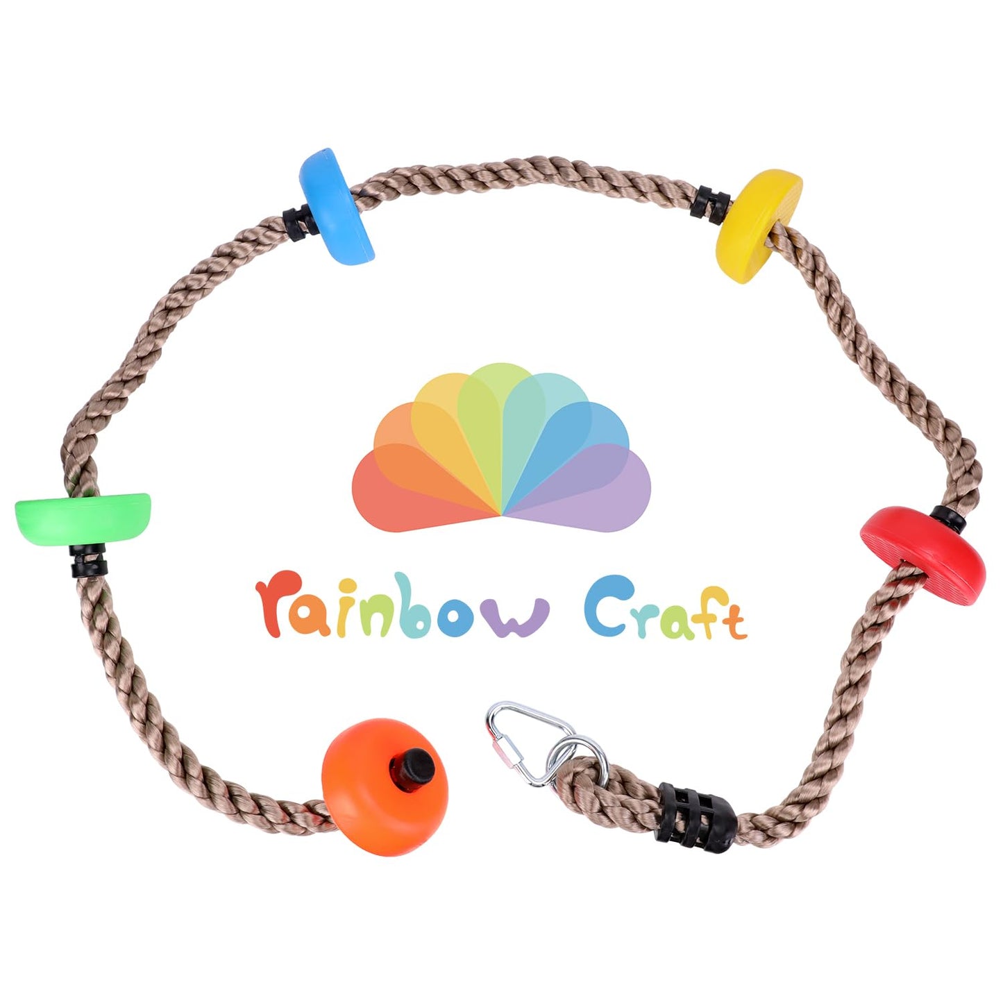 Rainbow Craft Colorful Climbing Rope - 6.5ft with 5 Knotted Foot - Kids Ninja Rope for Ninja Warrior Slackline Obstacle Course Accessories Kids Swing Set Backyard Play