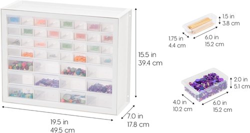IRIS USA 44-Drawer Storage Cabinet - Stackable Organizer for Screws, Nuts, Bolts & Crafts - White