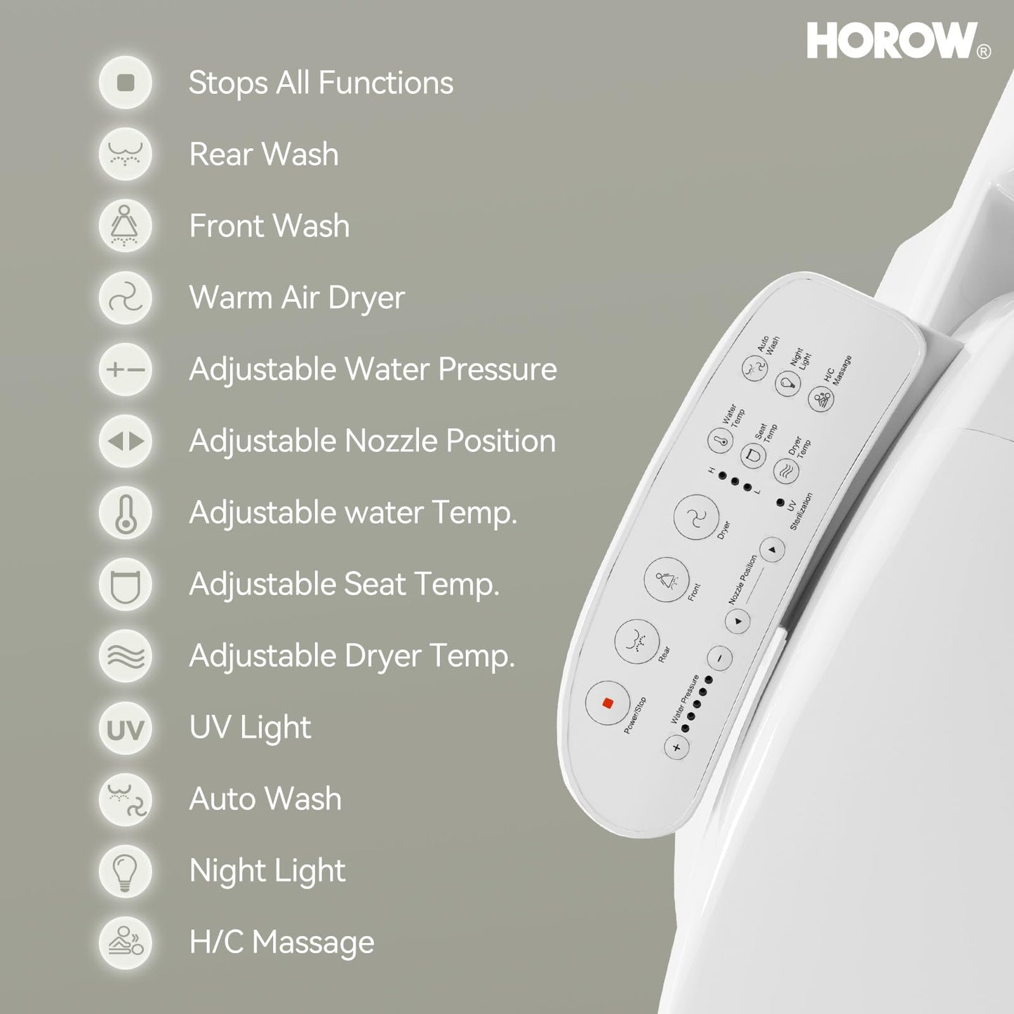 HOROW T0338W One Piece Toilet with Smart Seat, Elongated ADA Height Toilets with Heated Seat, Luxury Smart Toilet with Bidet Built-in, Dual Flush 12'' Rough-in, Standard White Toilet