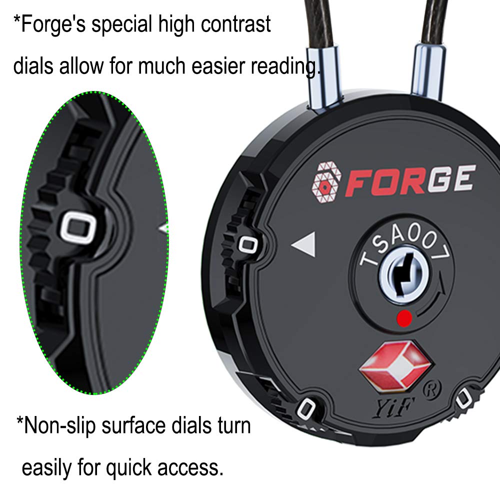 Forge Quality TSA Approved Luggage Locks for Travel Accessories, Suitcase, Pelican case, Ammo Boxes, Set Your own Combination, Zinc Alloy Body-Cable Black 2 Locks