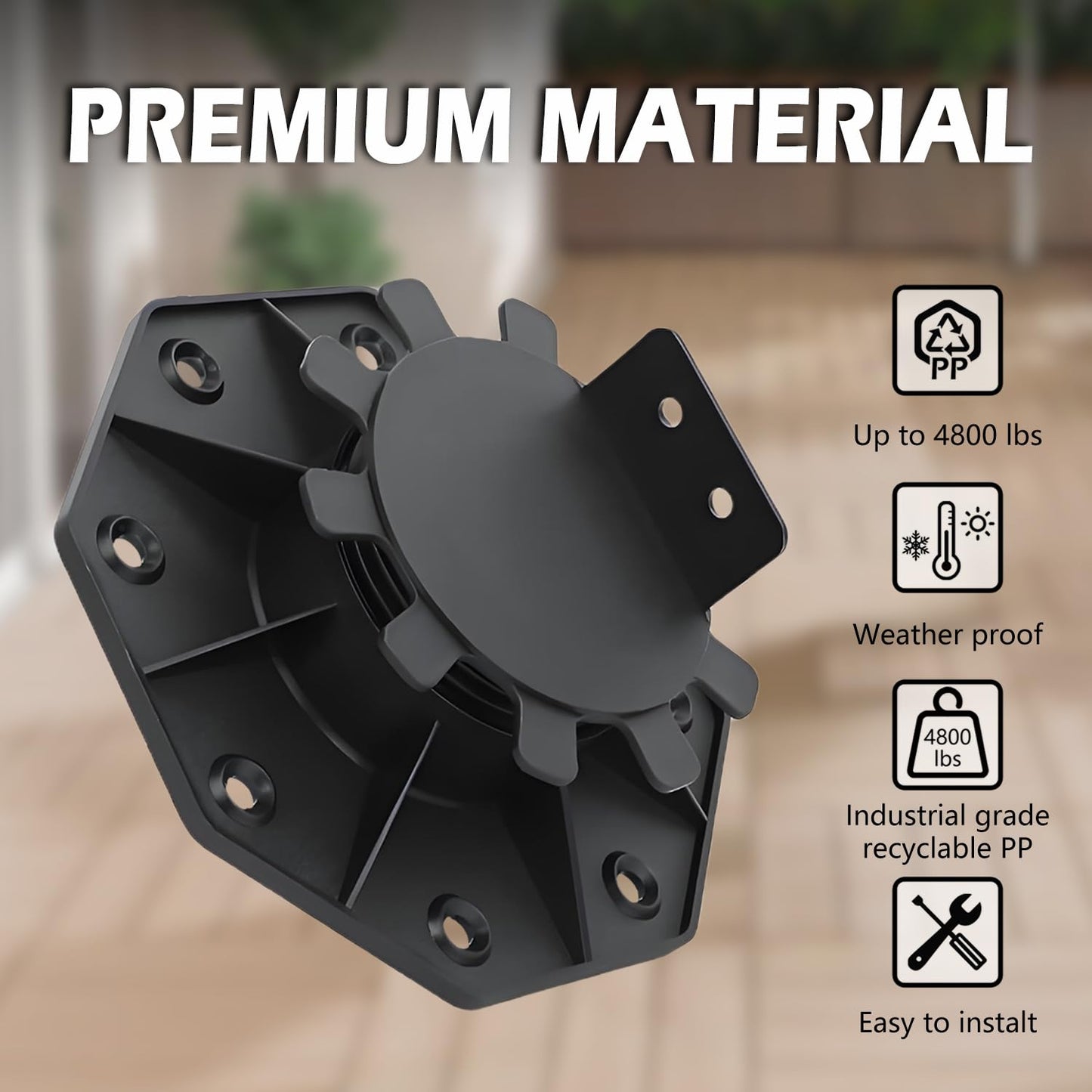 12Pack Adjustable Deck Support Pedestal Deck Foundation Base Support，Used for Floating Deck Platform Deck Floor Height Adjustment Raising, Adjustment Raising from 1-3/16" to 2-3/8",Black