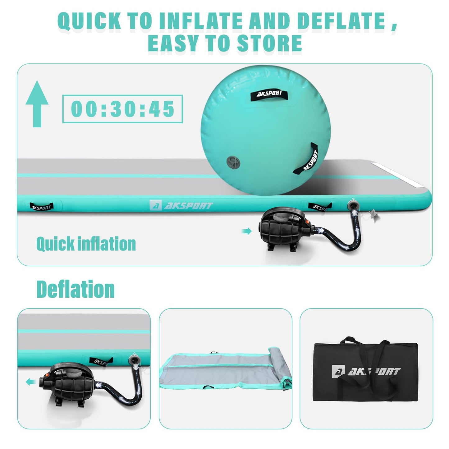 AKSPORT Inflatable Gymnastics Mat with Air Barrel Gymnastics Roller for Back Tumbling/Yoga/Cheerleading/Back Walkovers,with Air Pump