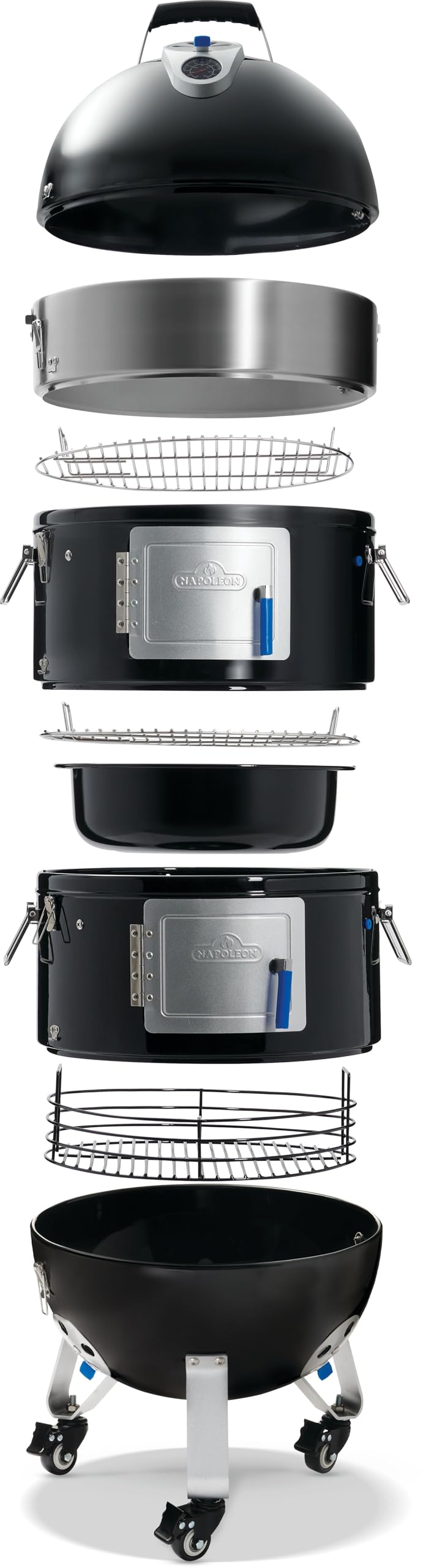 Napoleon Apollo® 22-In Vertical Charcoal Water Smoker, Gloss Black Finish, Stainless Steel Grids, ACCU-PROBE Temperature Gauge