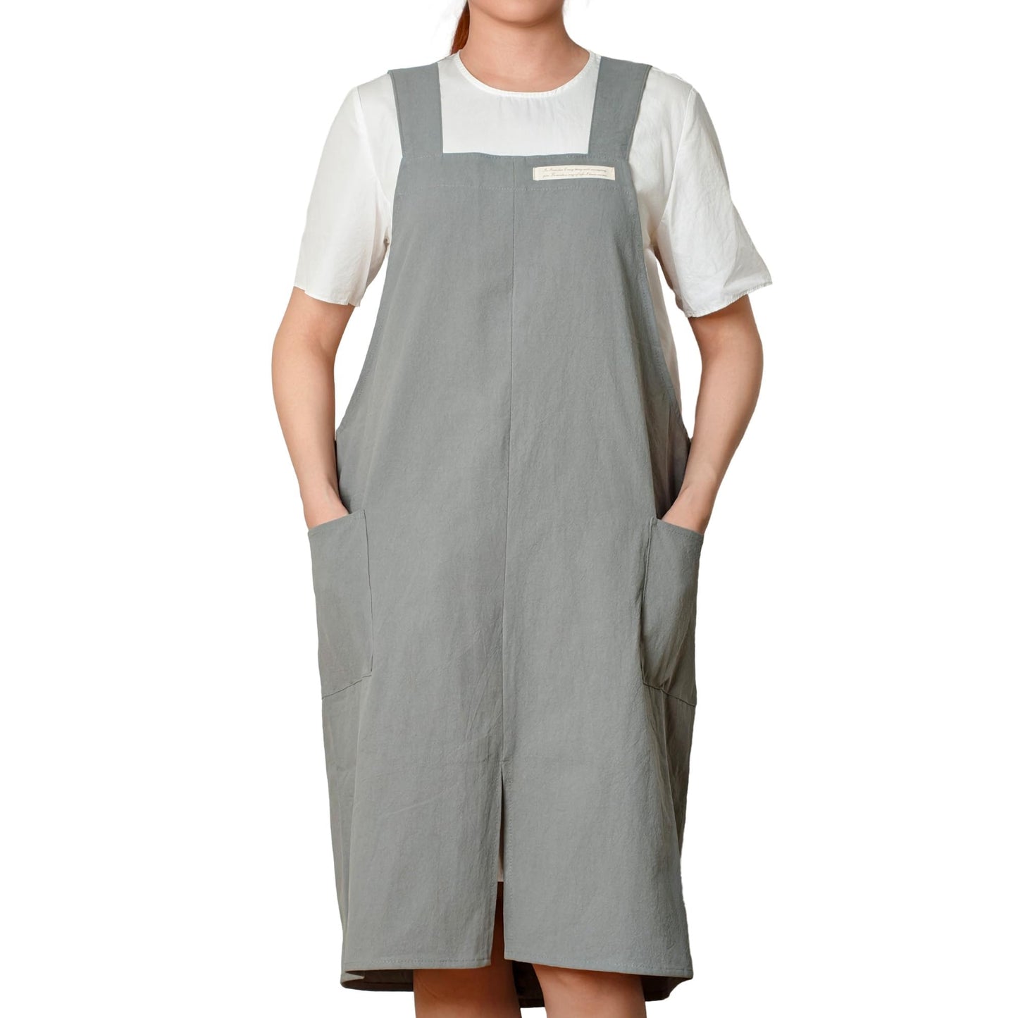 fibrosafe Cotton Apron for Women with Pockets, Cross Back Gardening Apron for Cooking, Baking and Cleaning with Split Hem