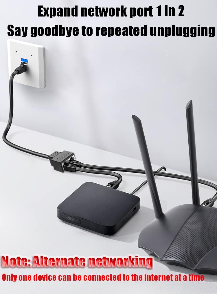 MVBOONE 1 2 RJ45 Ethernet Splitter to Network Cable Adapter, Note Only Connect one Network at a Time, Compatible