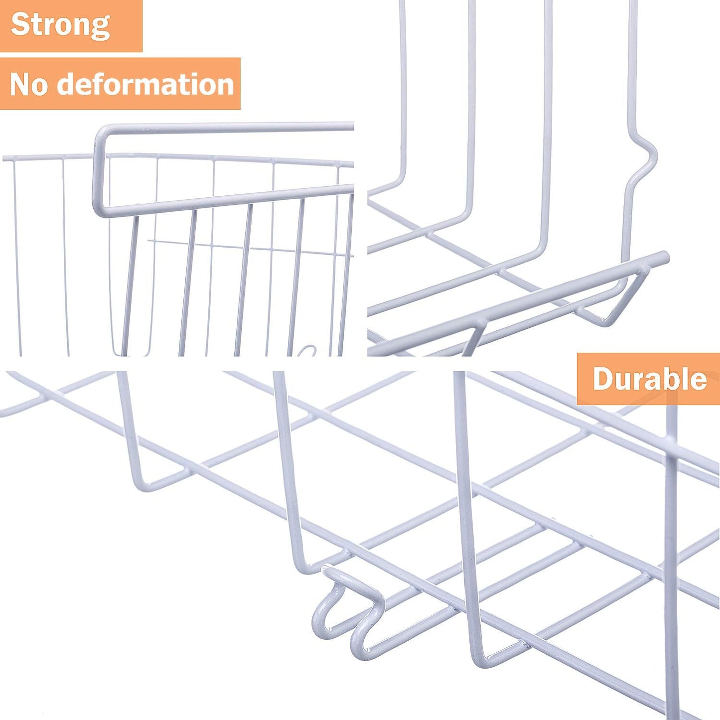 Lonians 2-Pack Under Shelf Hanging Storage Baskets - Metal Wire Rack Organizer for Kitchen, Pantry, Cabinet, Bathroom, Desk - Space Saving Shelf Extender (White, Large)