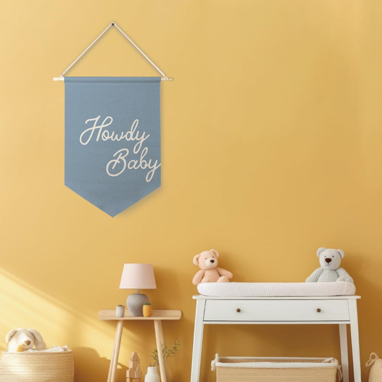 Qpenm Howdy Baby Blue Preppy Wall Hanging Canvas Banner, Western Nursery Decor, Trendy Aesthetic Blue Howdy Hanging Pennant Flag Posters Prints for Cowboy Cowgirl Room Decor