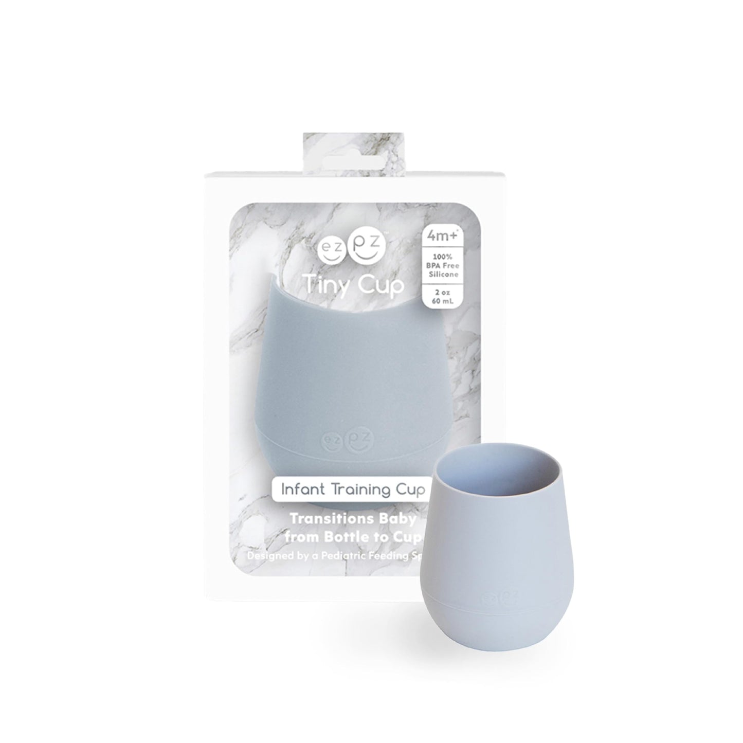 ezpz Tiny Cup (Pewter) + Tiny Spoon (2 Pack in Pewter) - baby essentials, cup and spoon