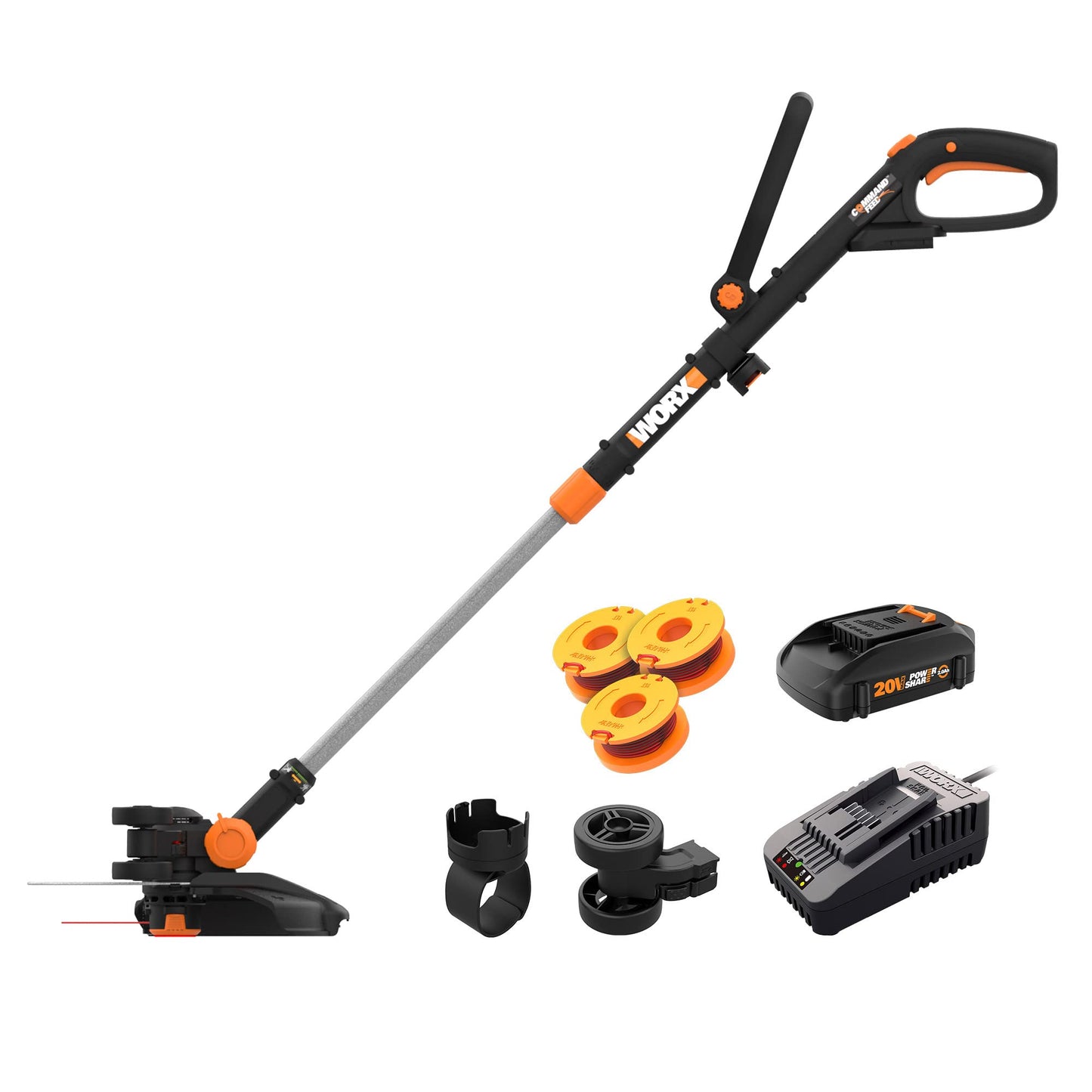 Worx 3 in 1 Cordless String Trimmer/Lawn Edger/Mini Mower, 12" Electric Weed Wacker with Command Feed, 20V Weed Eater with 5.5 LBS, Battery & Charger Included, WG170.2