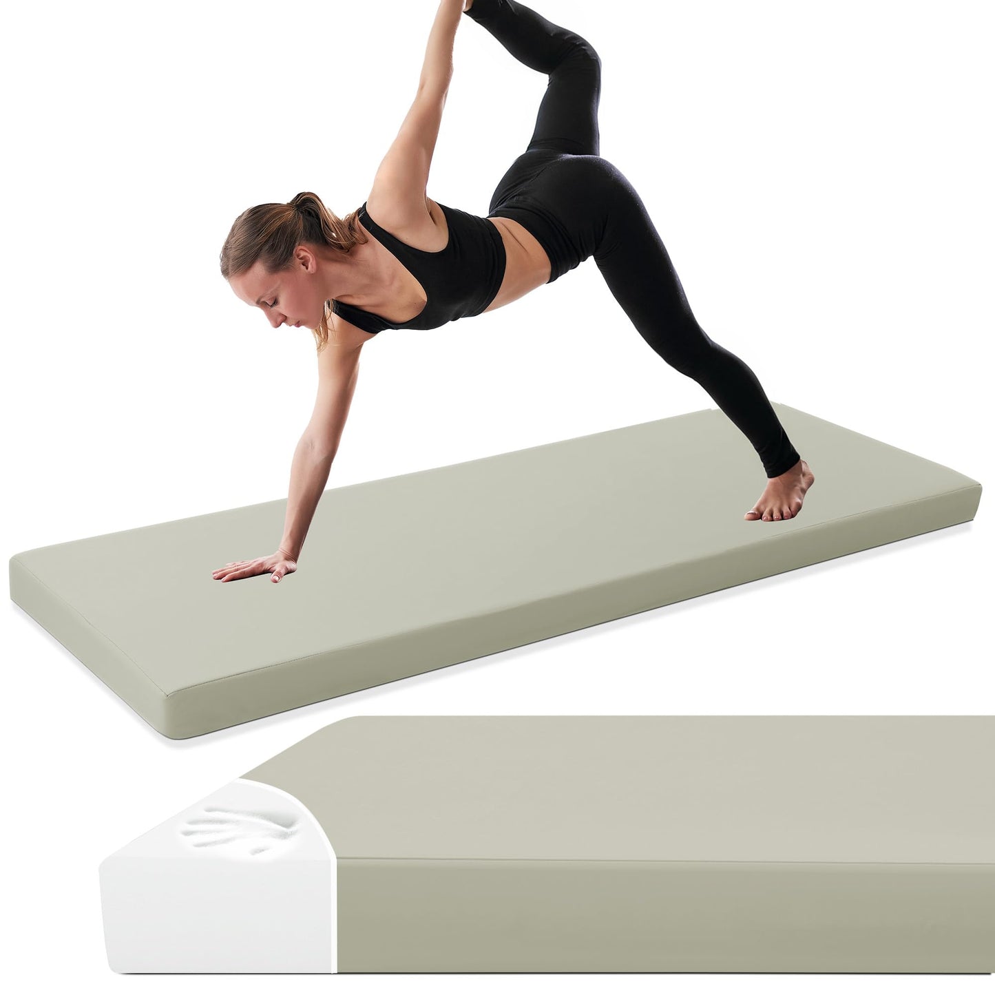 MABOZOO 3-Inch Thick Yoga Mat, 68"x24" Extra Thick PU Leather Exercise Mat, High-Density Foam Gymnastics Cushion for Yoga, Fitness, Pilates, Stretching