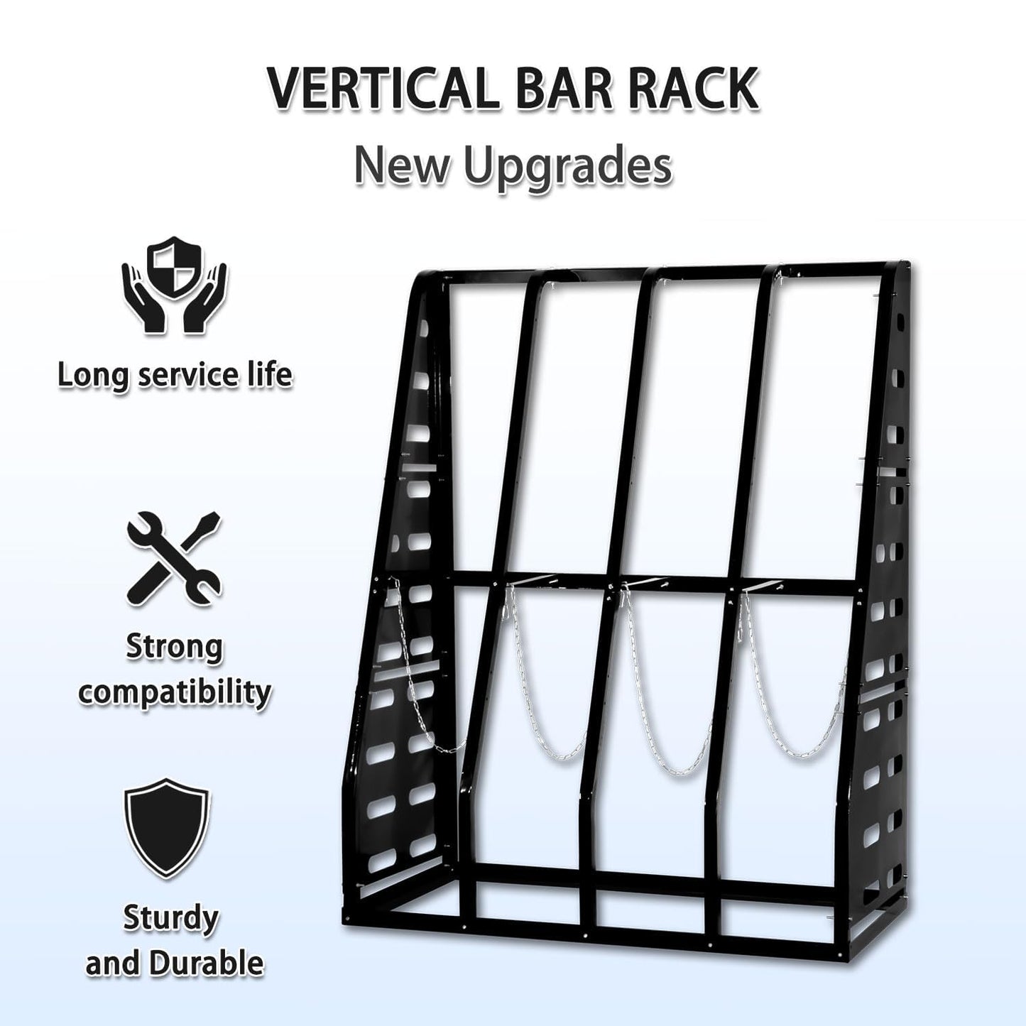 Steel Vertical Long Parts Storage Rack, Lumber Storage Rack 1500 LBS Capacity, Heavy Duty Standing Bar Rack with Safety Chain for Garage Workshop Factory, 4 Bays, Black,