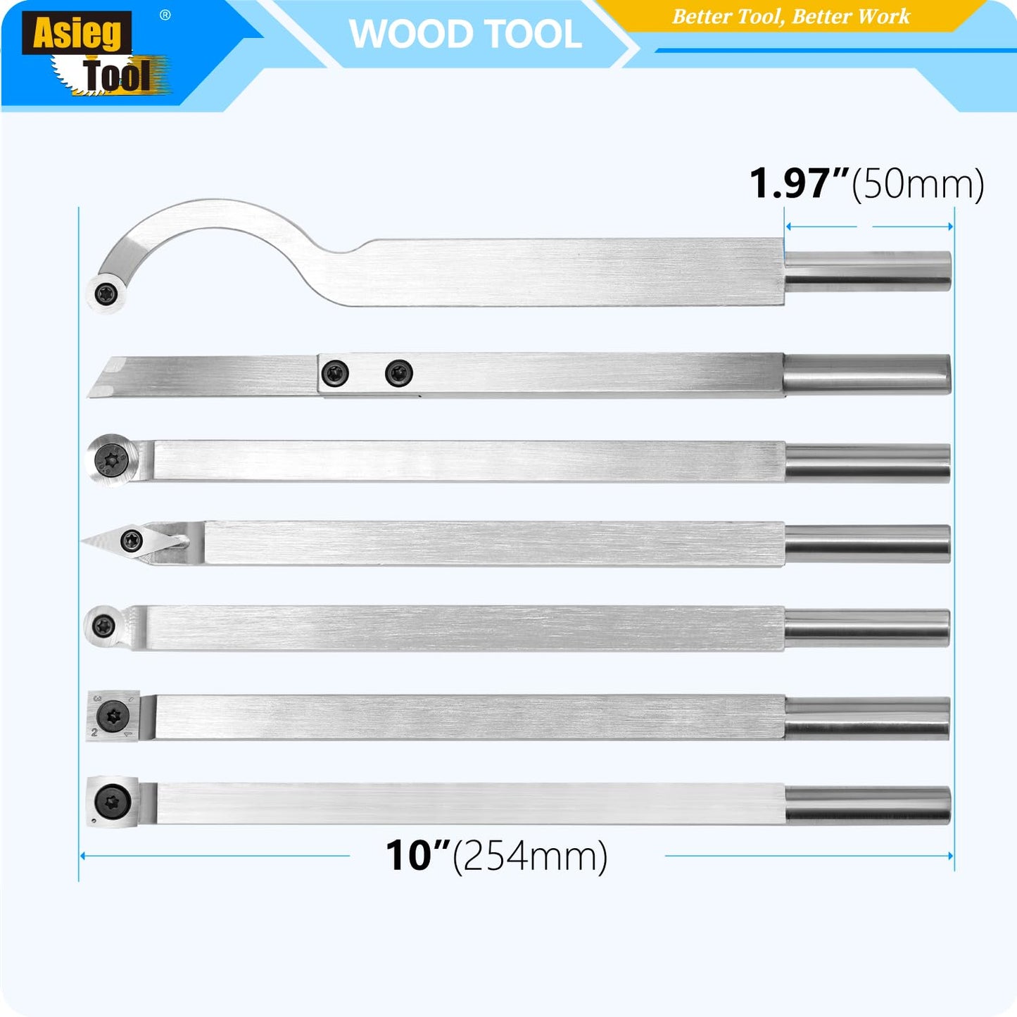 Carbide Tipped Woodturning Tool 9pcs chise set Lathe Full Size Rougher Finisher Detailer Swan Neck Hollower Parting Tools Set of 7 and 2 Interchangeable Aluminum All