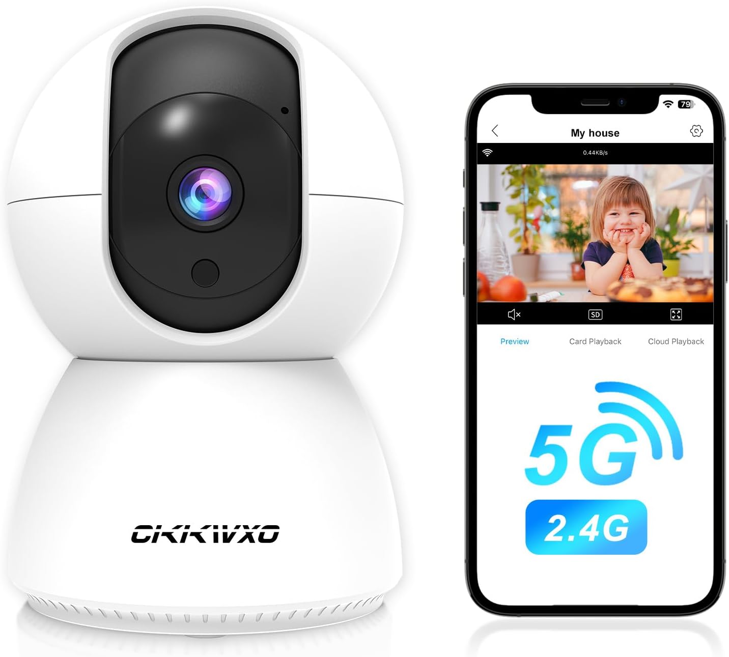 CiKiKWXO 2.4&5GHz Camera,2K/3MP 355 2-Way WiFi Indoor Security Camera for Home Security, Pan/Tilt Pet Cam, IR Night