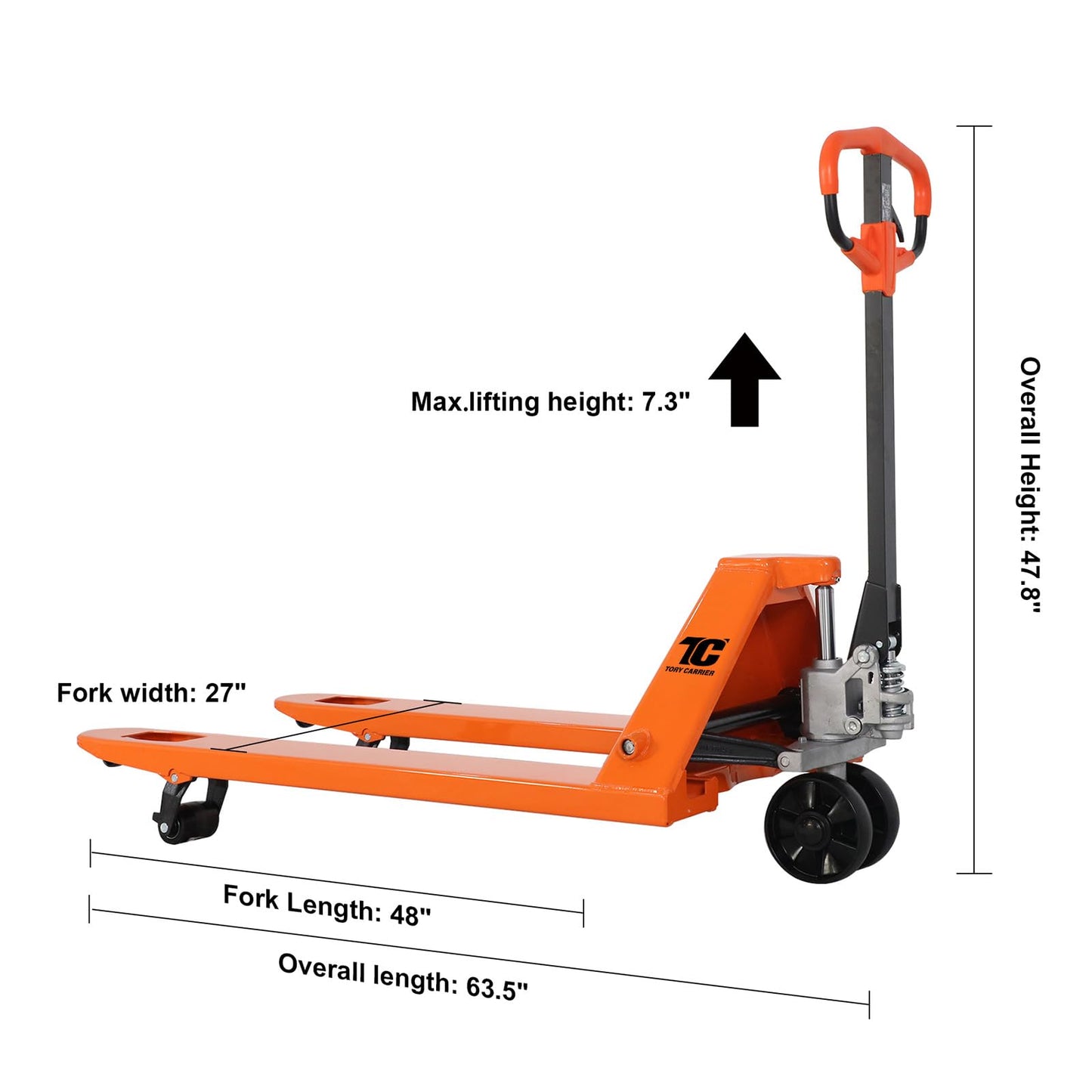 Tory Carrier Manual Pallet Jack 5500 Lb. Capacity,Industrial Pallet Truck 48 × 27 Fork Size Standard Heavy Duty Hand Trucks