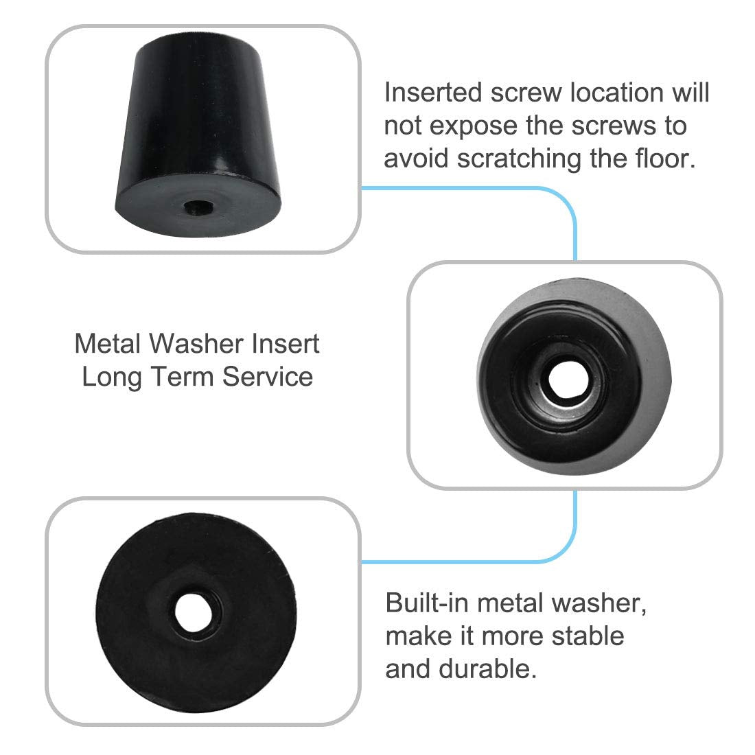 uxcell 4pcs Rubber Feet Bumper Buffer Feet Furniture Table Desk Cabinet Leg Pads Anti-slip with Metal Washer, D49x40xH50mm