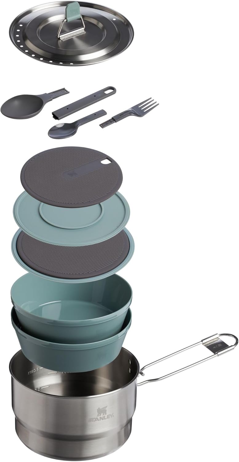 Stanley Wildfare Go 14-Piece Stainless Steel Prep & Cook Set - 1.65 Qt Saucepan, Utensils & More | BPA-Free Camping Essentials