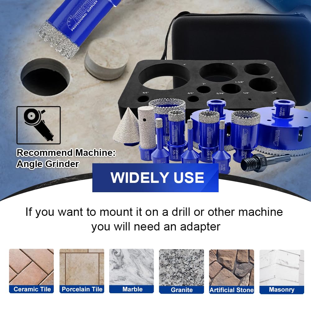 Diamond Core Drill Bits Set 10PCS - DARTOTEK Tile Hole Saw Kit (6/6/6/20/25/32/35/50mm/1 3/8"/6mm for Porcelain, Ceramic Tile, Granite, Marble, Masonry