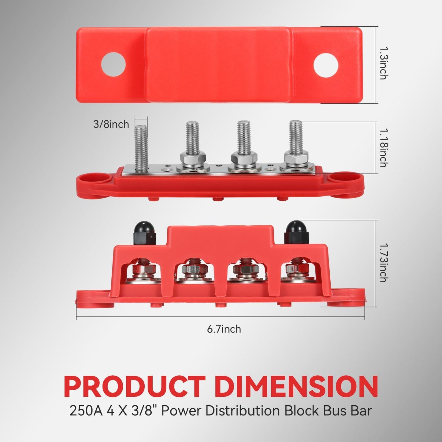 3/8'' 4 250 (250A, 3/8'', Heart Horse Power Distribution Block Bus Bar Terminal Stud Post with Cover Amp Rating