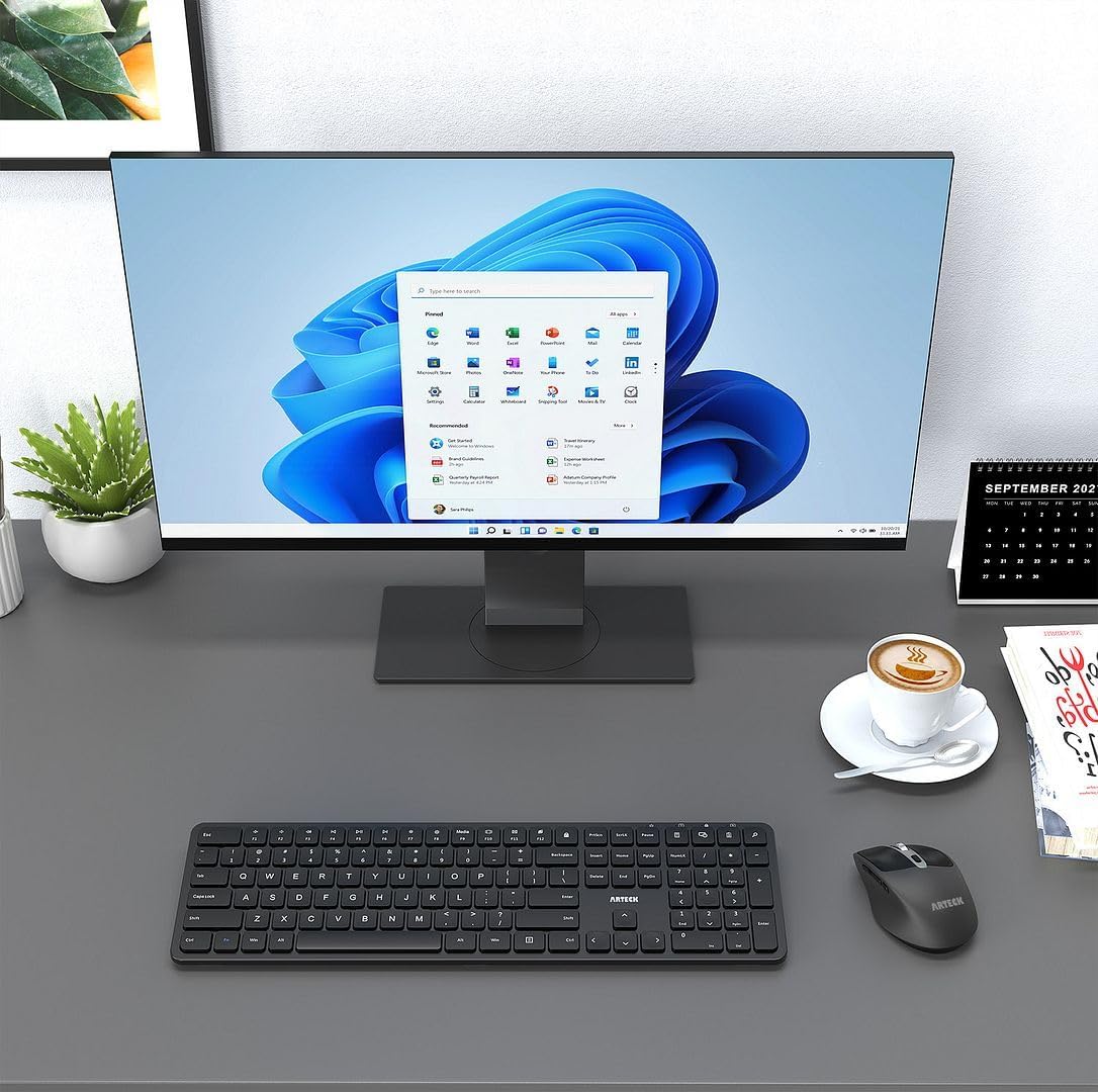 Arteck 2.4G 11/10 USB Wireless Keyboard Ultra Slim Full Size Keyboard with Numeric Keypad and Media Hotkey