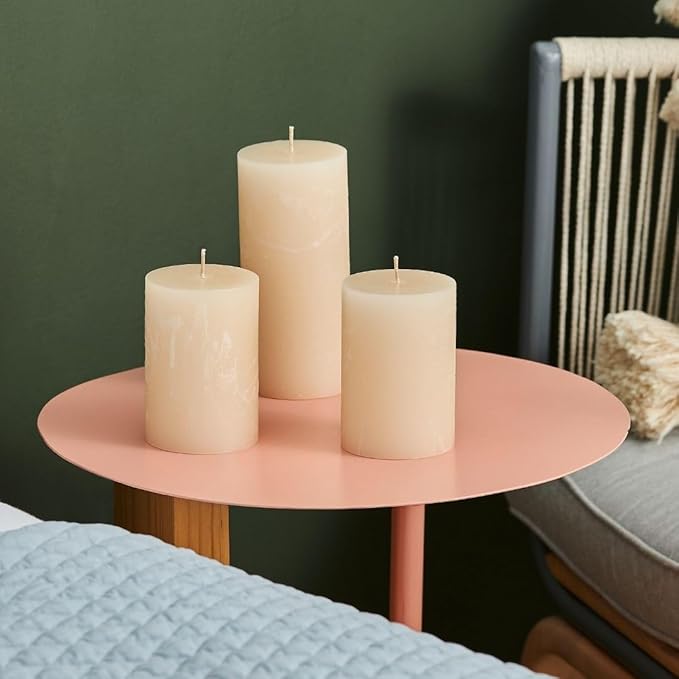 Simply Soson 3x4 inch Ivory Pillar Candles Set of 3, Rustic Texture, Unscented Ivory Candles, Dripless Candles, 3 inch Pillar Candles Ideal as Wedding, Parties, Spas, Dinner, Home Decoration, Church