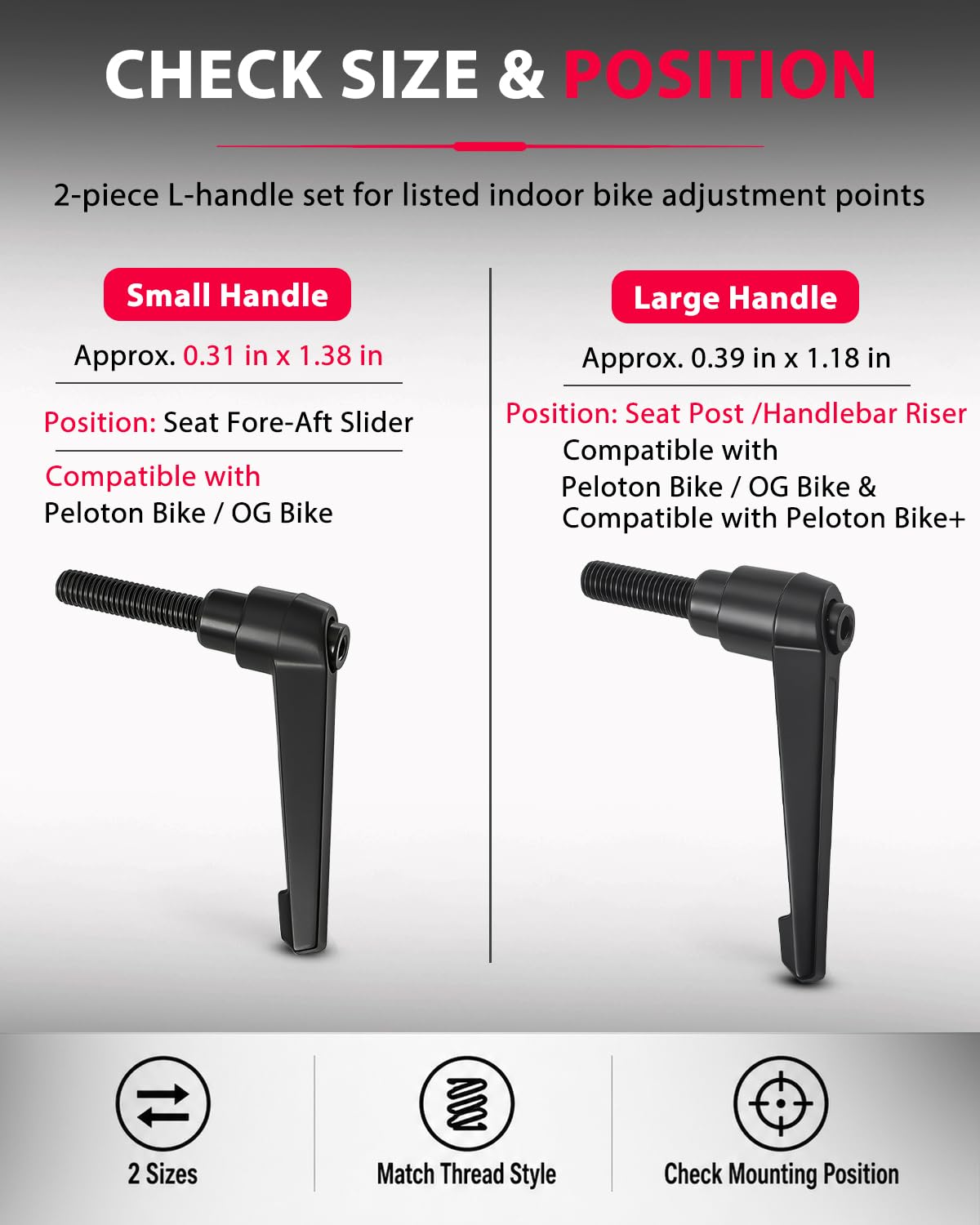 TCVG 2Pack Metal L-Handle Adjustment Lever Set Compatible with Peloton Bike and Bike+ Seat Slide and Handlebar Height Adjustment