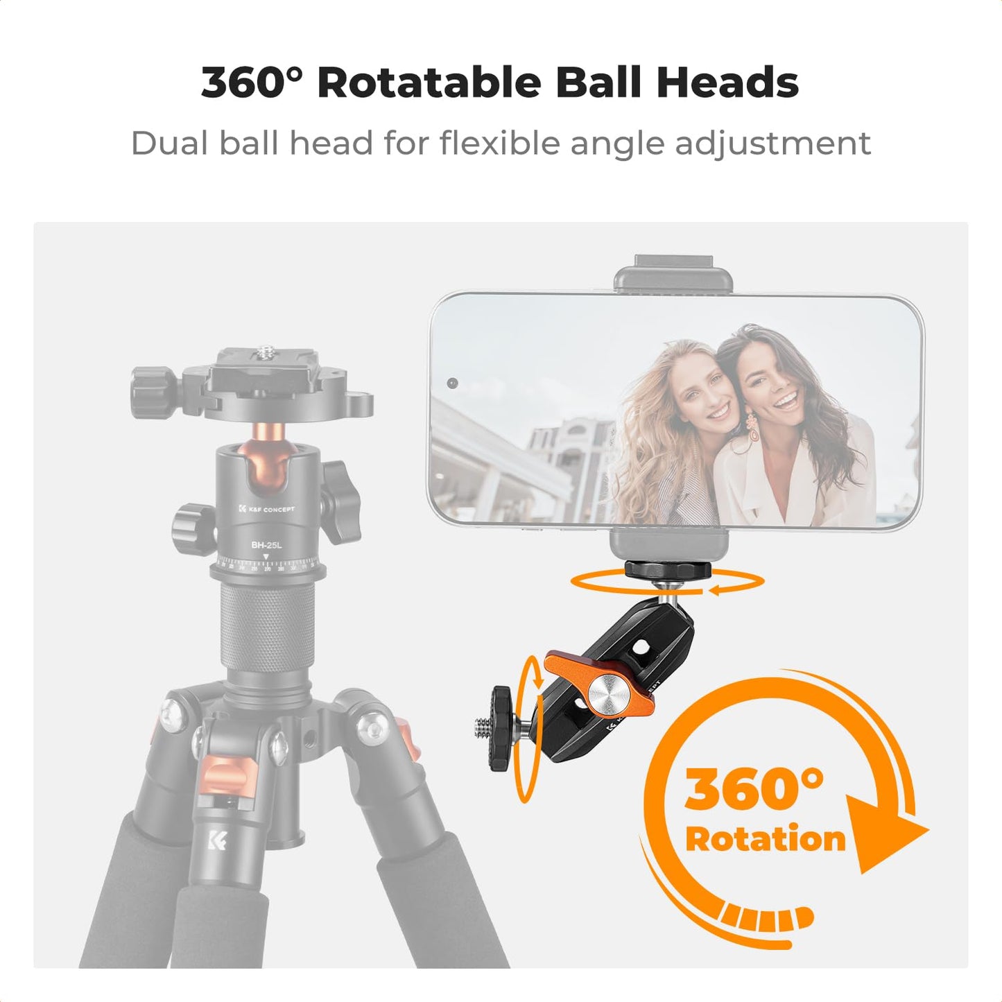 K&F CONCEPT Dual Ball Heads Magic Arm, Articulating Mini Magic Arm with 1/4" Screw, 360° Swivel Aluminum Alloy Camera Monitor Mount Arm for Camera, Light, Microphone, Monitor