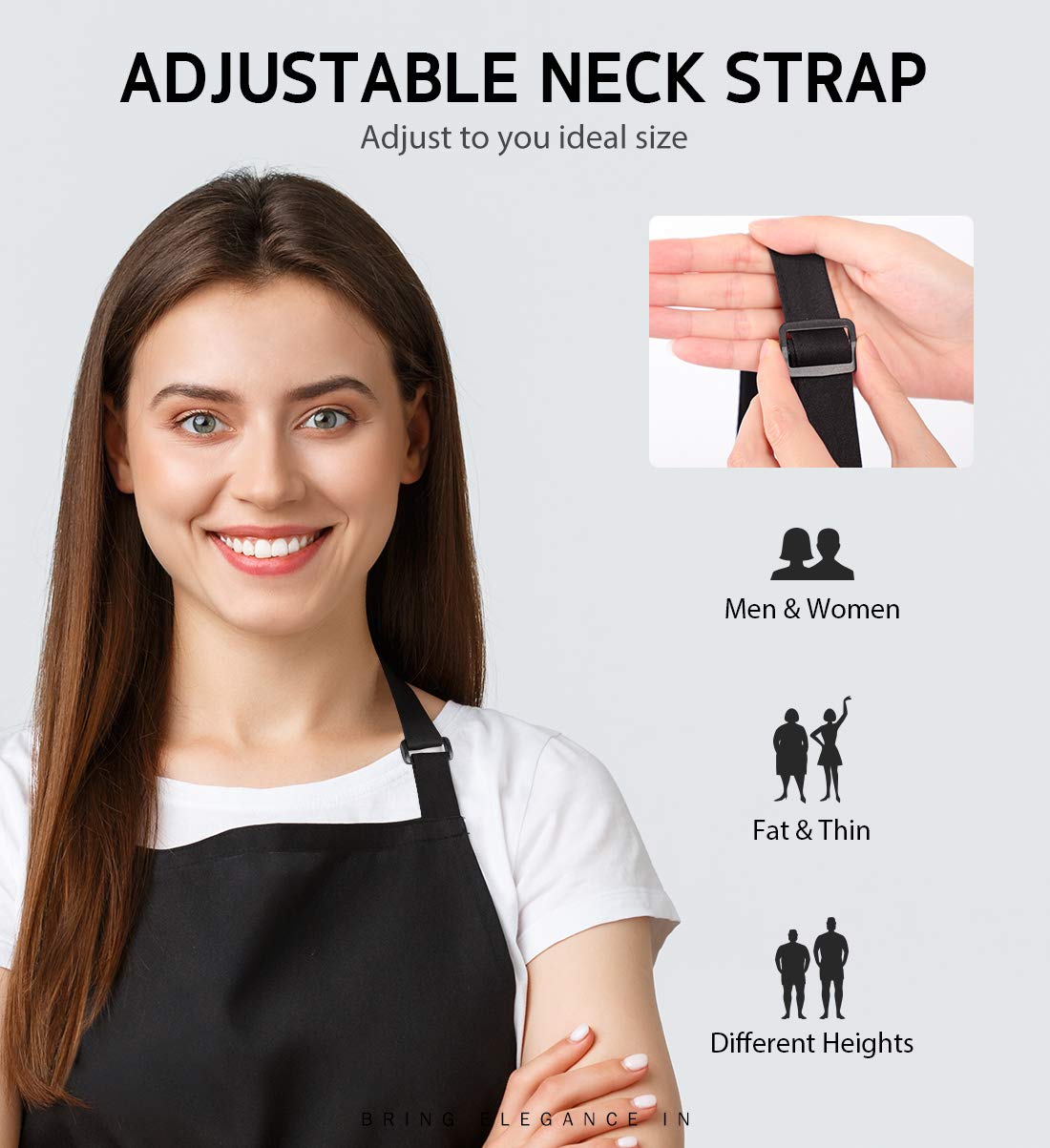 Syntus 4 Pack Adjustable Bib Apron with 2 Pockets Cooking Kitchen Aprons for Women Men Chef, 100% Cotton, Black