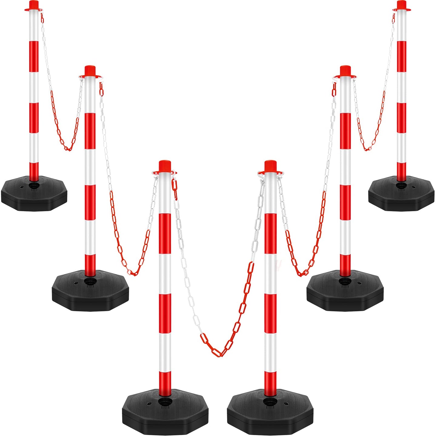 Konohan 6 Pack 34 Inch Parking Cone Delineators Post Traffic Cone Plastic Stanchion Set Stands Parking Barrier with Base 6.6 ft Chain S Hooks Reflective Collar (Red,White)