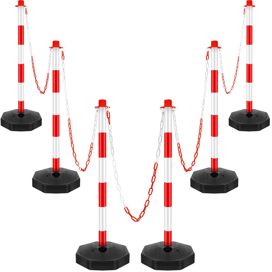 Konohan 6 Pack 34 Inch Parking Cone Delineators Post Traffic Cone Plastic Stanchion Set Stands Parking Barrier with Base 6.6 ft Chain S Hooks Reflective Collar (Red,White)