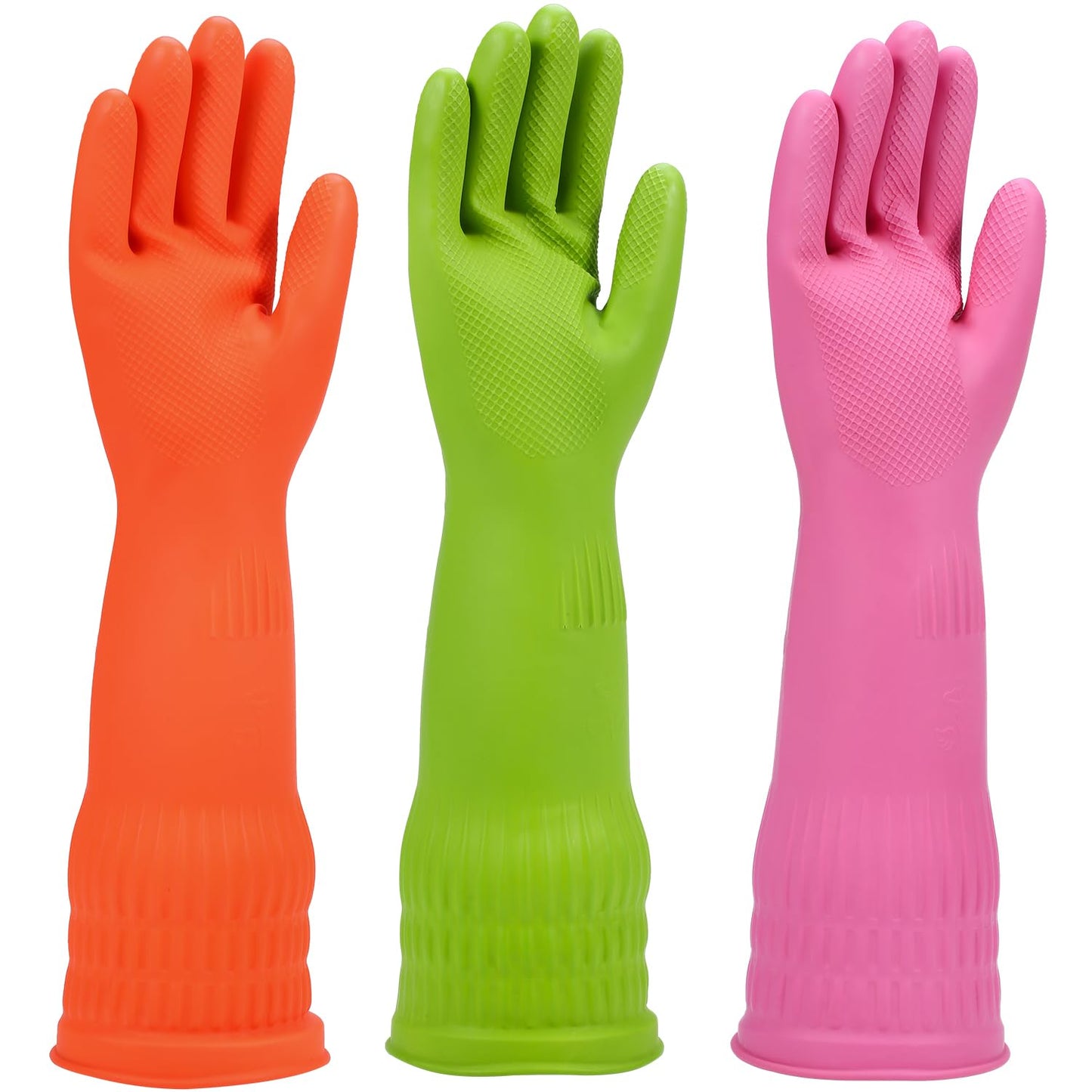 IUCGE Rubber dishwashing gloves 3 Pairs for kitchen,Cleaning washing dish gloves long for household reuseable durable.(Large,Multicolor)
