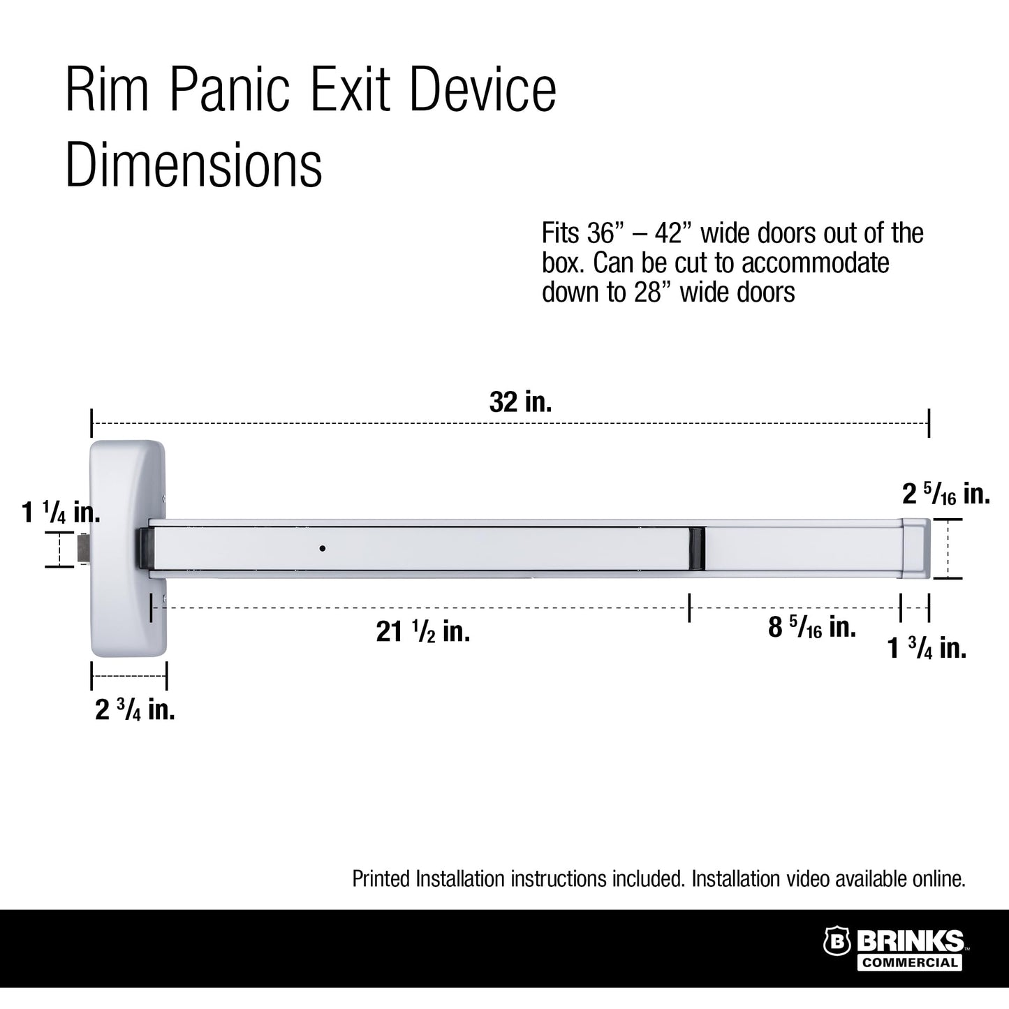 Brinks Commercial Rim Panic Exit Device, Aluminum - Durable Exit Device for Commercial and Industrial Doors