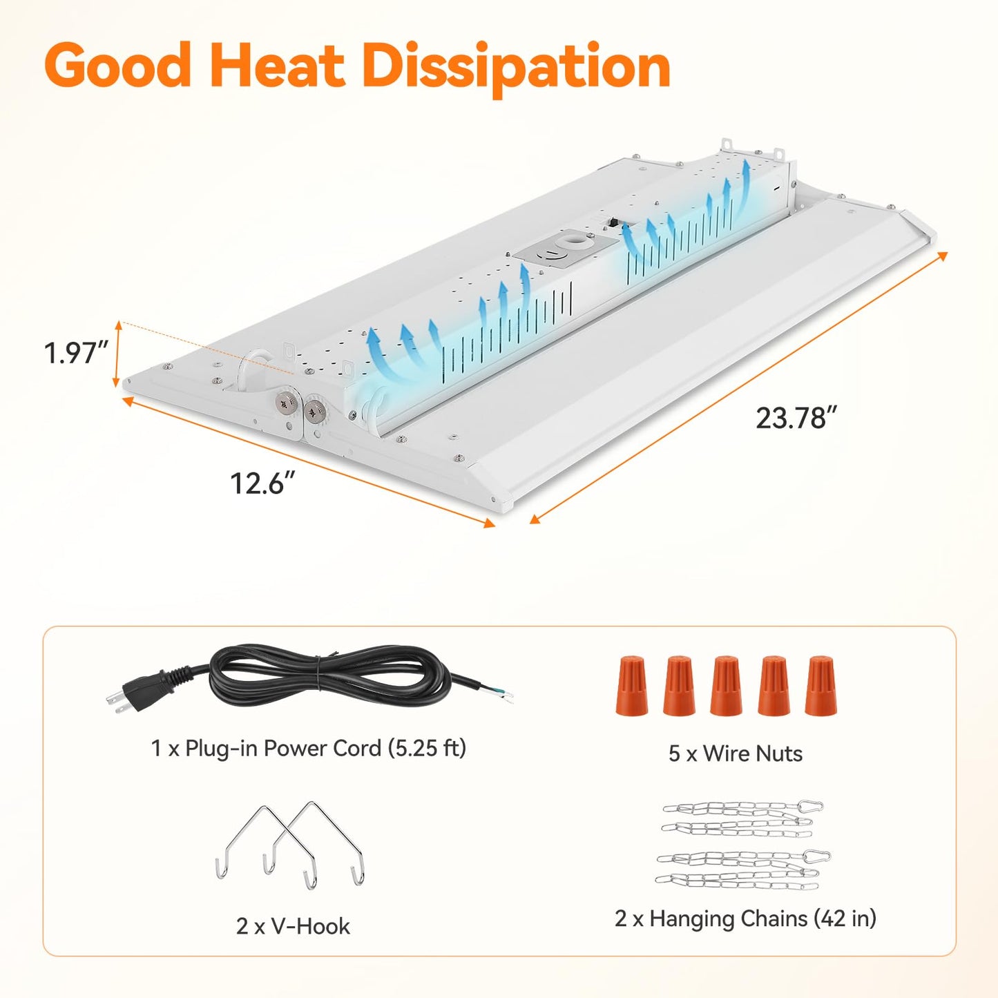 Comiled 2FT Linear High Bay Shop Lights, 200W/150W/100W & 6000K-5000K-4000K Selectable, 30000lm, 0-10V dimmable, 100-277V, Adjustable Tilt Hanging Light Fixture for Warehouse, Workshop, ETL, 2-Pack