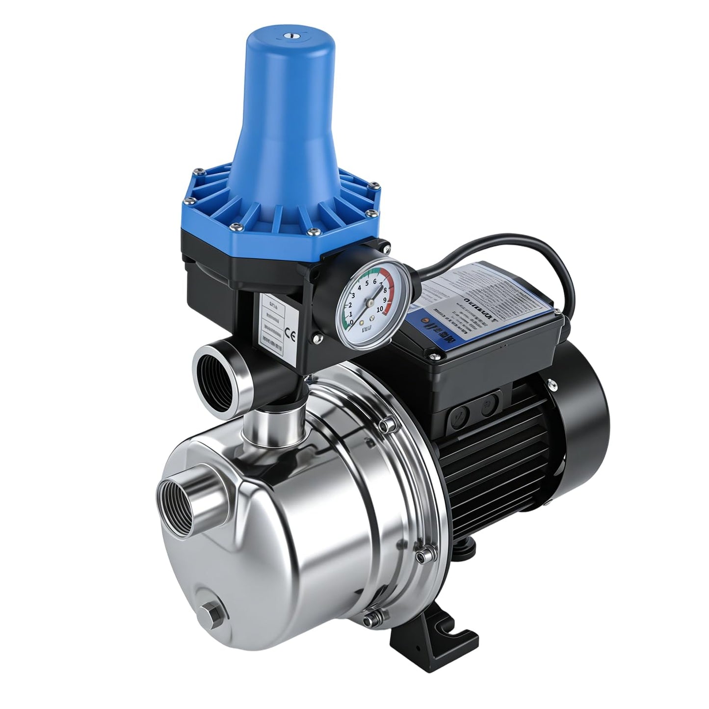 Weeflos 3/4 HP 1020 GPH Shallow Well Water Jet Pump Stainless Steel Automatic Water Booster Pump 118FT 115V for Home, Garden, Lawn Transfer Draining Irrigation