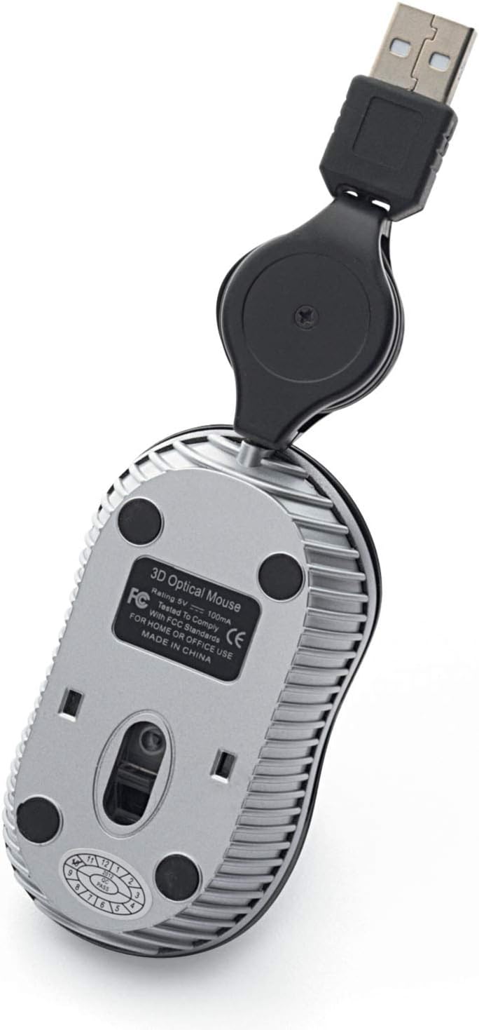 Verbatim 98616 Wired Optical Computer Mini USB-A Mouse - Plug & Play Corded Small Travel Mouse with Retractable Cable