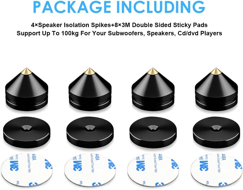 4Pcs 3m Speaker Isolation Spikes Floor Protectors Shockproof Speaker Isolation Spikes with Base Pad