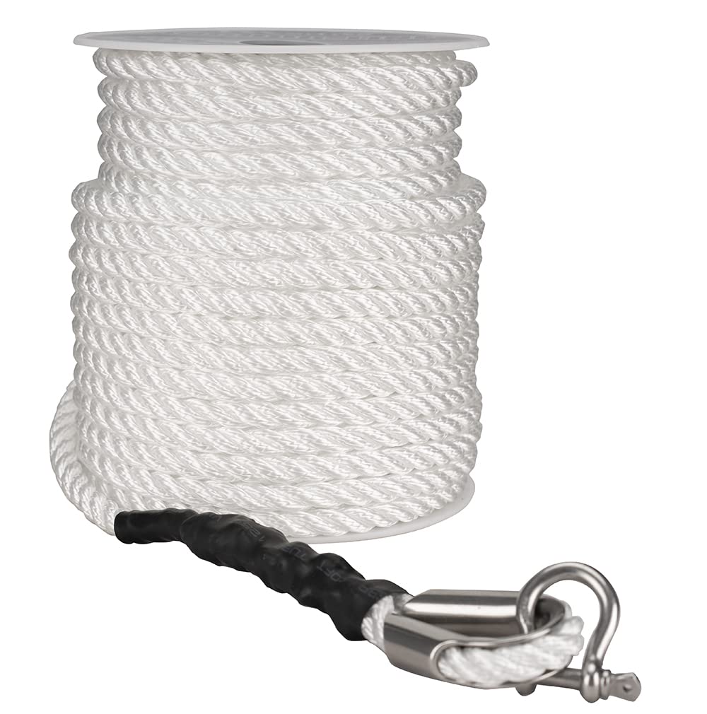 Marine System Made Nylon 3 Strand Anchor/Rigging Line Anchor Rope 3/8 Inch 100FT 150FT White (3/8" x 100')