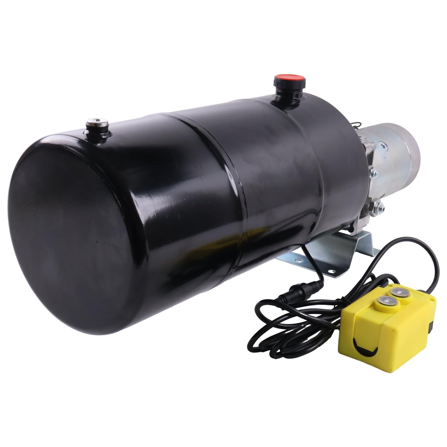Solarhome 12V DC Single Acting Hydraulic Power Unit 1.6KW 2600PSI 1.1GPM Steel Tank 12 Quart(3 Gal) with Remote Control 8Ft Long Flange with 4 Holes Through SAE 8 Ports