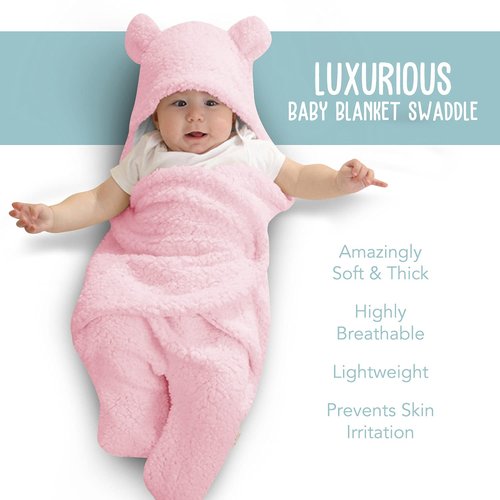 BlueMello Baby Swaddle Blanket - Ultra-Soft Plush for Infants 0-6 Months | Pink Receiving Wrap | Ideal Gift for Newborns