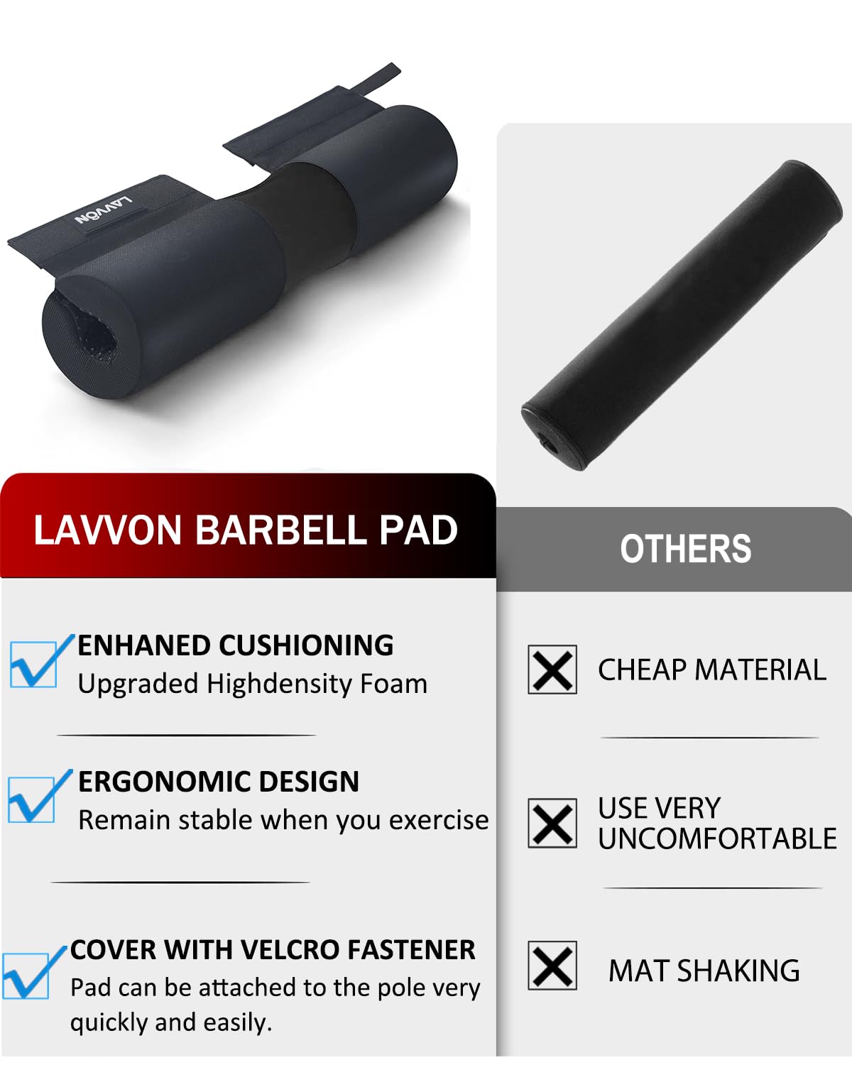 Barbell Squat Pad Nylon Padding AntiSlip- Thick Foam Barbell Pad for Squats Cushion, Lunges&Bar Padding for Hip Thrusts - Standard Weight Bar Pad - Provides Cushion to Neck Shoulders Training