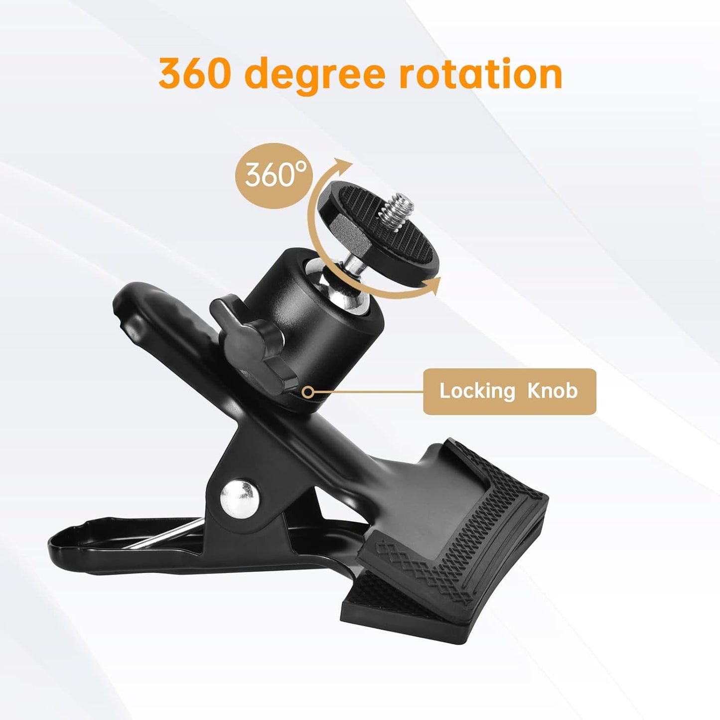 UTEBIT 360 Heavy Duty Tripod Camera Mount Clip with Swivel Mini Ballhead, Black Spring Clamp for DSLR Video Photoshoot